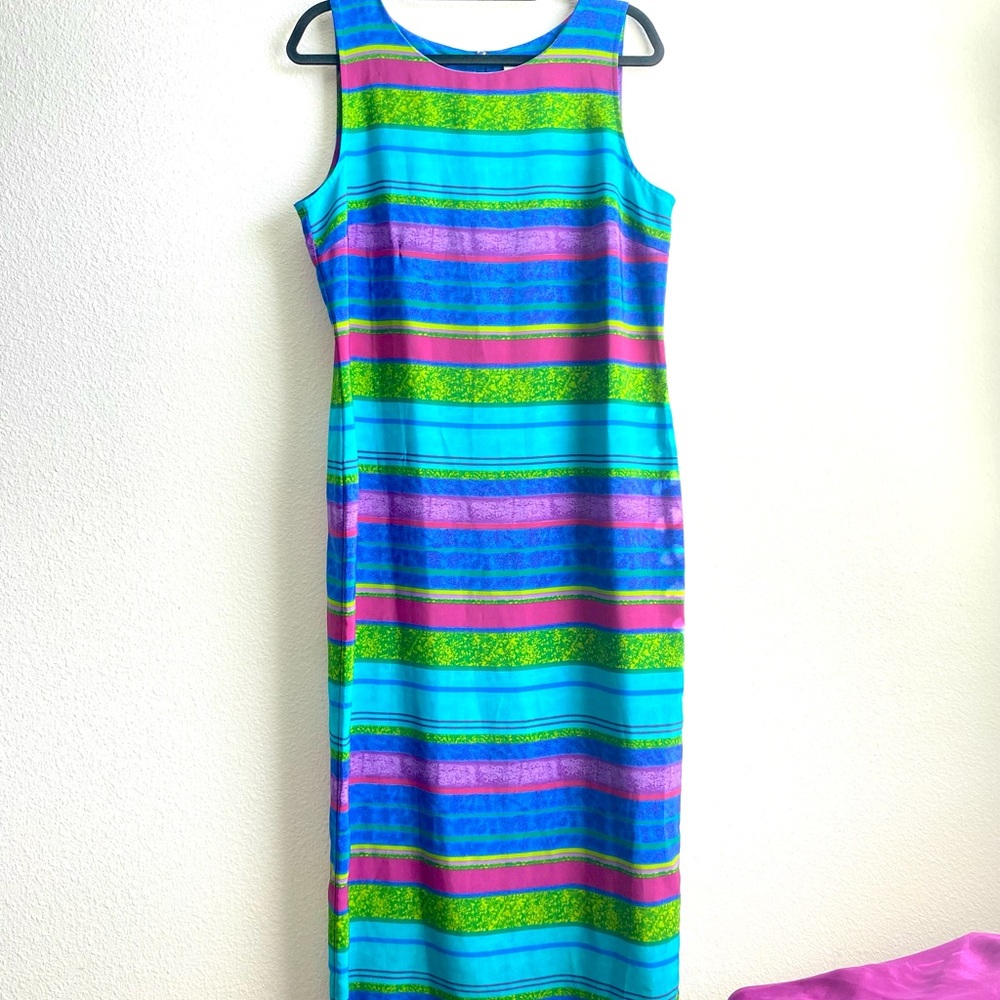 Vintage Multicolored Striped Sleeveless Dress